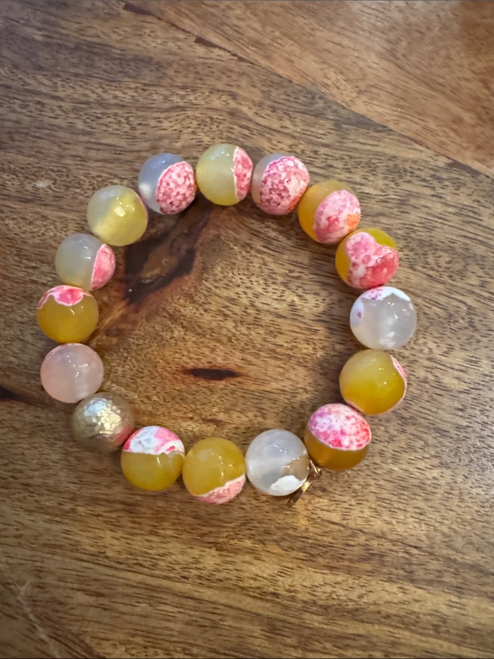 Yellow & Pink Beaded Stretch Bracelet for Women